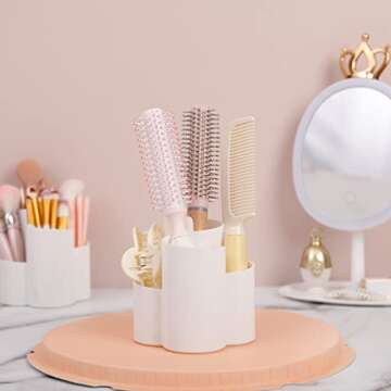 Yesesion 2 Pack Makeup Brush Holder Organizer for Vanity, Round Cosmetics Brushes Holder with 4 Compartment, Storage Cup for Lipsticks, Hair Accessories, Beauty Tool in Bathroom, Dresser (White)