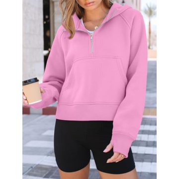 AUTOMET Womens Hoodies Half Zip Sweatshirts Fleece Jackets Tops Oversized Pullover Fall Outfits 2025 Winter Fashion Clothes Pink S