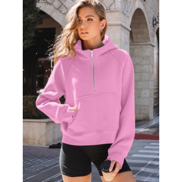 AUTOMET Womens Hoodies Half Zip Sweatshirts Fleece Jackets Tops Oversized Pullover Fall Outfits 2025 Winter Fashion Clothes Pink S