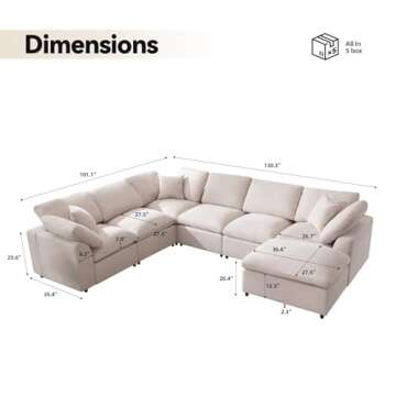 Siiejia Modular Sectional Sofa Modern Oversized Chenille Cloud Couch with Movable Ottoman 7 Seater L...