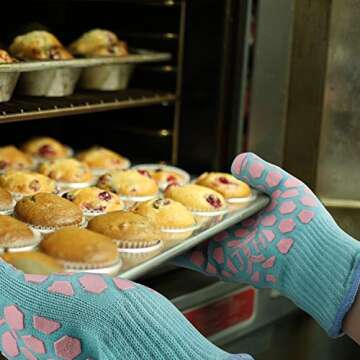 J H Heat Resistant Oven Glove: EN407 Certified 932 °F BBQ & Oven Mitts for Grlling, Baking, Kitchen...