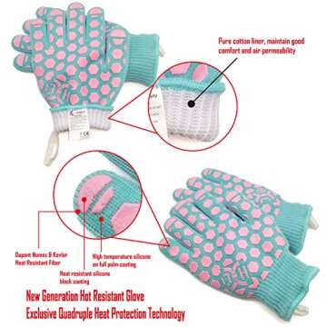 J H Heat Resistant Oven Glove: EN407 Certified 932 °F BBQ & Oven Mitts for Grlling, Baking, Kitchen, Camping,Fireplace Indoor&Outdoor 1 Pair