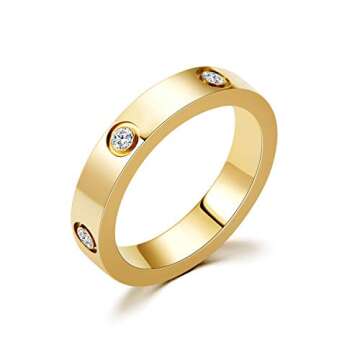 LFRIO 18K Gold Plated Love Ring for Women | Cubic Zirconia Promise Gold Rings | Engagement Wedding B...