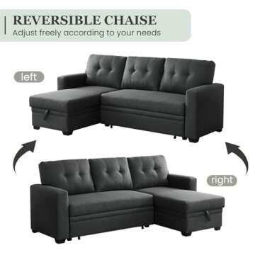 Yafylly L Shape Sleeper Sofa Bed with Storage, Large Full Size Pull Out Sectional Couch, Futon Chaise Lounge Recliner for Living Room, Apartment, Bedroom, Office