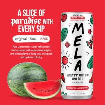 Mela Watermelon Water - Hydrating Watermelon Juice Drink w/Vitamin C, Electrolytes, & Antioxidants -...