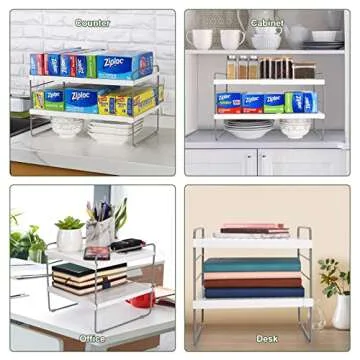 Pantry Organization and Storage for Kitchen - Expandable Kitchen Wrap Box Organizer Rack, Foil Organizer for Cabinet & Counter, Height & Width Adjustable Cupboard Storage Rack - (3 Tier 9.8 to 15.6"L)