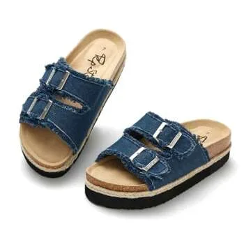 PepStep Slide Sandals with Cork Footbed and Stylish Straps