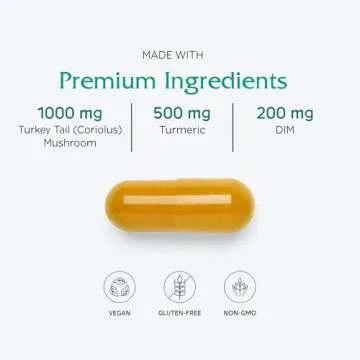 Vitanica CCDG Blend, Immune Support, DIM Supplement 200mg, Turkey Tail Mushroom, Turmeric, Green Tea, Vegan, 90 Capsules