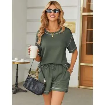 Ekouaer Women's Pajama Set - Soft Waffle Knit PJS with Pockets