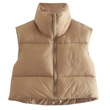 KEOMUD Women's Winter Crop Vest Lightweight Puffer Gilet