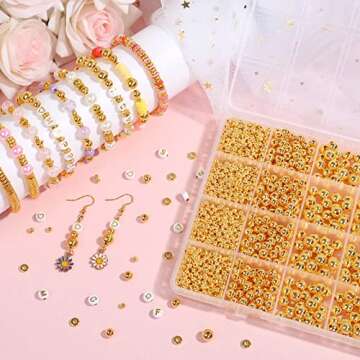 2240 Pieces Gold Spacer Beads and Gold Letter Beads for Bracelets Making, Gold Bracelet Beads Includ...
