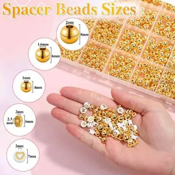 2240 Pieces Gold Spacer Beads and Gold Letter Beads for Bracelets Making, Gold Bracelet Beads Include Round Beads, Flat Spacer Beads and Alphabet Beads for Bracelets and Jewelry Making