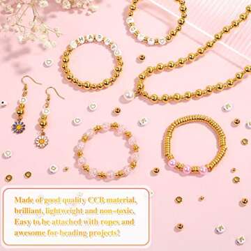 2240 Pieces Gold Spacer Beads and Gold Letter Beads for Bracelets Making, Gold Bracelet Beads Include Round Beads, Flat Spacer Beads and Alphabet Beads for Bracelets and Jewelry Making
