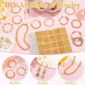 2240 Pieces Gold Spacer Beads and Gold Letter Beads for Bracelets Making, Gold Bracelet Beads Include Round Beads, Flat Spacer Beads and Alphabet Beads for Bracelets and Jewelry Making