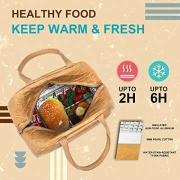 Khulula Tyvek Lunch Bag for Women Insulated Lunch Box Durable Leakproof Paper Reusable Lunch Tote Ba...