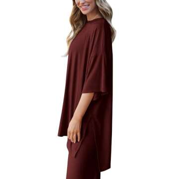 PRETTYGARDEN Women's 2 Piece Outfits Casual Short Sleeve Pullover Tops and Wide Leg Pants Lounge Sets Tracksuits (Wine Red,X-Large)