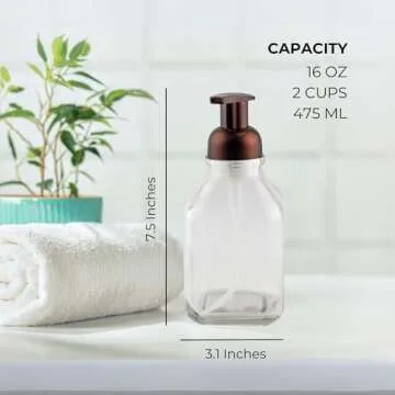 Stylish 16-Ounce Square Glass Foaming Soap Dispensers