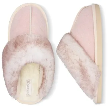 Besroad Womens Furry Slides House Slippers - Cozy Memory Foam Plush Slippers in Light Pink