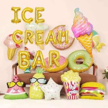 KUNGOON Ice Cream Bar Balloons Decorations,Summer Ice Cream and Donut Balloons Kit for Birthday Baby Shower Wedding Party Decorations.