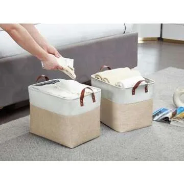 DECOMOMO Fabric Storage Basket Large Closet Storage Bins for Toys Nursery & Laundry Storage (Beige & White, XXL - 3 Pack)