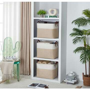 DECOMOMO Fabric Storage Basket Large Closet Storage Bins for Toys Nursery & Laundry Storage (Beige & White, XXL - 3 Pack)