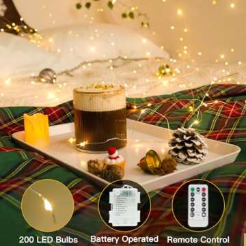 suddus 66ft 200 LED Outdoor String Lights, Warm White Christmas Fairy Lights Battery Operated with Remote, Led Twinkle Lights for Bedroom, Dorm, Patio, Tapestry, Backyard, Garden, Xmas, Party, Indoor