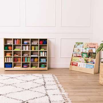 ECR4Kids 25 Cubby Mobile Tray Storage Cabinet, 5x5, Classroom Furniture, Natural