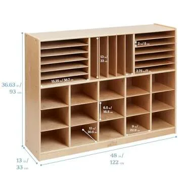 ECR4Kids 25 Cubby Mobile Tray Storage Cabinet, 5x5, Classroom Furniture, Natural