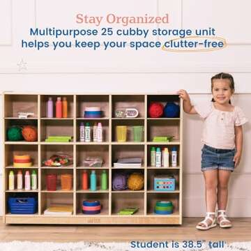ECR4Kids 25 Cubby Mobile Tray Storage Cabinet, 5x5, Classroom Furniture, Natural