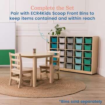 ECR4Kids 25 Cubby Mobile Tray Storage Cabinet, 5x5, Classroom Furniture, Natural