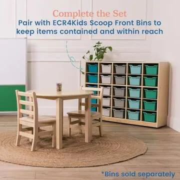 ECR4Kids 25 Cubby Mobile Tray Storage Cabinet, 5x5, Classroom Furniture, Natural