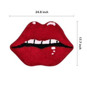 Panstar Lips Shaped Bathroom Rug, Cute Red Bath Mat Non Slip, Absorbent, Plush Shower Rugs For Batht...