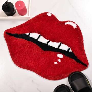 Panstar Lips Shaped Bathroom Rug, Cute Red Bath Mat Non Slip, Absorbent, Plush Shower Rugs For Bathtub