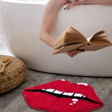 Panstar Lips Shaped Bathroom Rug, Cute Red Bath Mat Non Slip, Absorbent, Plush Shower Rugs For Bathtub