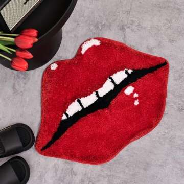 Panstar Lips Shaped Bathroom Rug, Cute Red Bath Mat Non Slip, Absorbent, Plush Shower Rugs For Bathtub