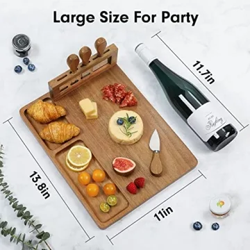 Easoger Acacia Cheese Tray and Magnetic Knife Holder - 14" x 11" Large Charcuterie Board Set for House Warming, Anniversary, Christmas, Thanksgiving
