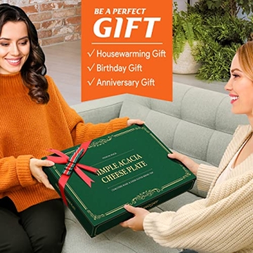 Easoger Acacia Cheese Tray and Magnetic Knife Holder - 14" x 11" Large Charcuterie Board Set for House Warming, Anniversary, Christmas, Thanksgiving