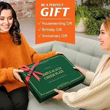 Easoger Acacia Cheese Tray and Magnetic Knife Holder - 14" x 11" Large Charcuterie Board Set for House Warming, Anniversary, Christmas, Thanksgiving