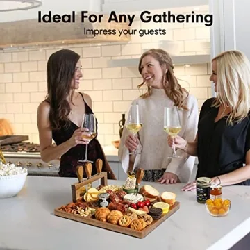 Easoger Acacia Cheese Tray and Magnetic Knife Holder - 14" x 11" Large Charcuterie Board Set for House Warming, Anniversary, Christmas, Thanksgiving