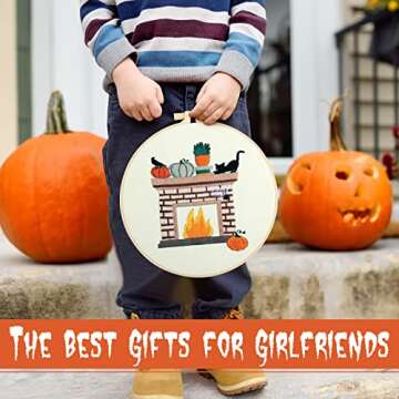 5 Sets Beginner Fall Embroidery Kit with Hoops & More