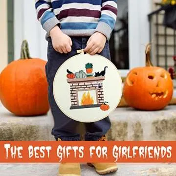 5 Sets Beginner Fall Embroidery Kit with Hoops & More