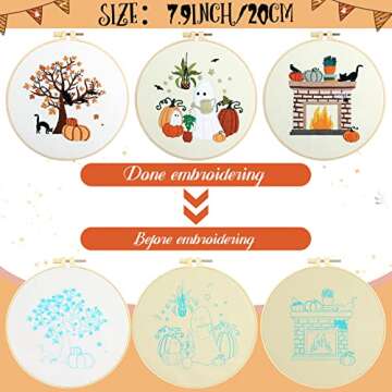 5 Sets Beginner Fall Embroidery Kit with Hoops & More