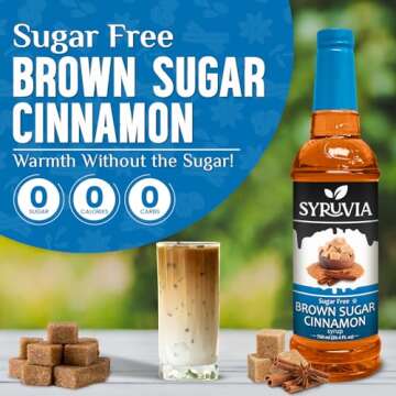 Syruvia Sugar-Free Brown Sugar Cinnamon Coffee Flavoring Syrup 25.4oz - 0 Calories, Kosher, and Glut...
