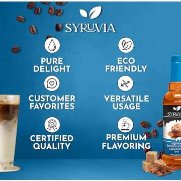 Syruvia Sugar-Free Brown Sugar Cinnamon Coffee Flavoring Syrup 25.4oz - 0 Calories, Kosher, and Gluten-Free. Perfect for Drinks, Sodas, Shakes, Desserts, and More.