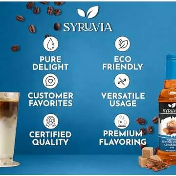 Syruvia Sugar-Free Brown Sugar Cinnamon Coffee Flavoring Syrup 25.4oz - 0 Calories, Kosher, and Gluten-Free. Perfect for Drinks, Sodas, Shakes, Desserts, and More.
