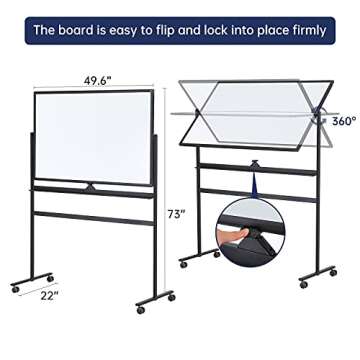 Large Dry-Erase Rolling Magnetic Whiteboard - 48 x 32 Inches Dry Erase Board with Stand Height Adjus...