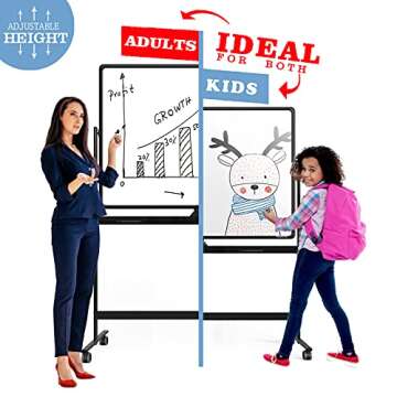 Large Dry-Erase Rolling Magnetic Whiteboard - 48 x 32 Inches Dry Erase Board with Stand Height Adjust Double Sides Mobile White Board Easel on Wheels with 25 Sheets Paper Pad Office, Home & Classroom