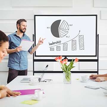 Large Dry-Erase Rolling Magnetic Whiteboard - 48 x 32 Inches Dry Erase Board with Stand Height Adjust Double Sides Mobile White Board Easel on Wheels with 25 Sheets Paper Pad Office, Home & Classroom