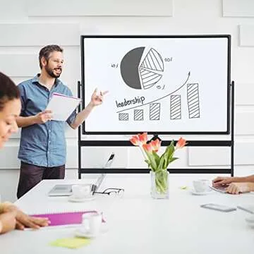 Large Dry-Erase Rolling Magnetic Whiteboard - 48 x 32 Inches Dry Erase Board with Stand Height Adjust Double Sides Mobile White Board Easel on Wheels with 25 Sheets Paper Pad Office, Home & Classroom