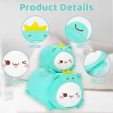 AIXINI Cute Cat Frog Plush Pillow 8” Kitten Froggy Stuffed Animal, Soft Kawaii Cat Plushie with Frog Outfit Costume, Hugging Plush Squishy Pillow Toy Gifts for Kids